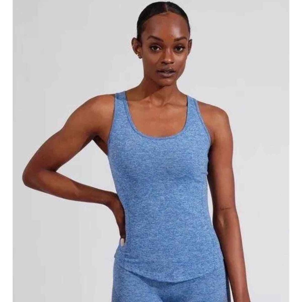 Buffbunny Women's Heathered Blue Racerback Yoga Sports Tank Top Size Large